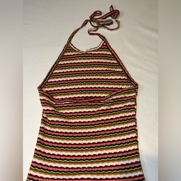 American Eagle Super Soft Striped Halter Top Small Pink Green Ribbed Y2K - Picture 3 of 4